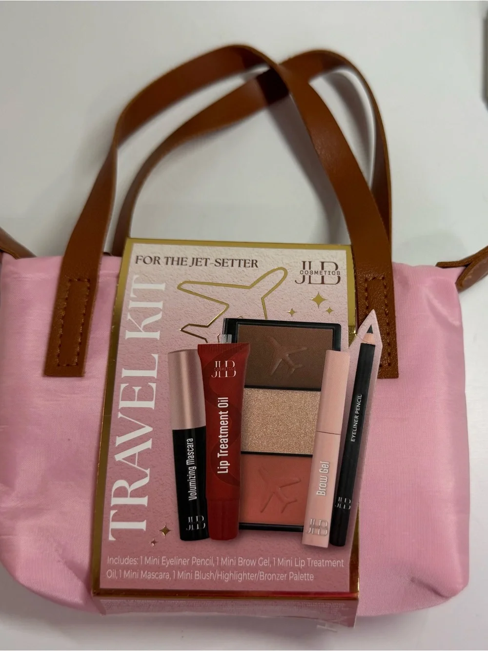 Pink Mini Travel Cosmetic Bag with 5 Mini Cosmetic